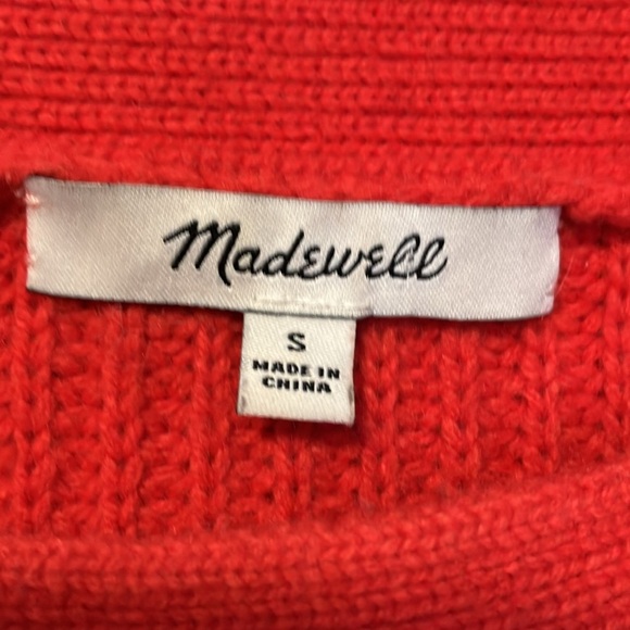 Madewell merino wool blend red ribbed sweater buttons Calloway Boatneck Pullover - Picture 4 of 8